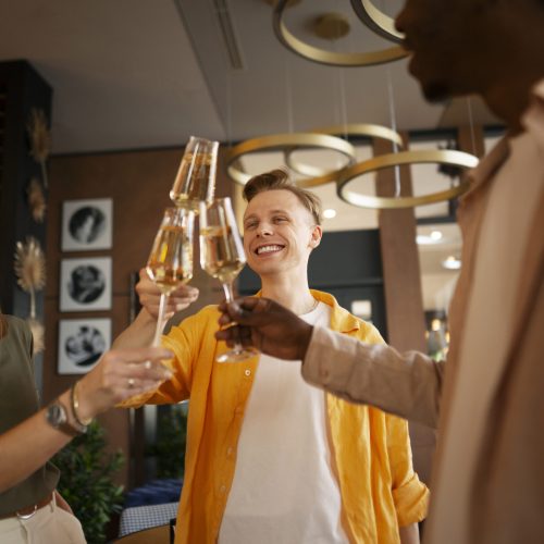 pessoas com taças na mão fazendo um brinde de ano novo